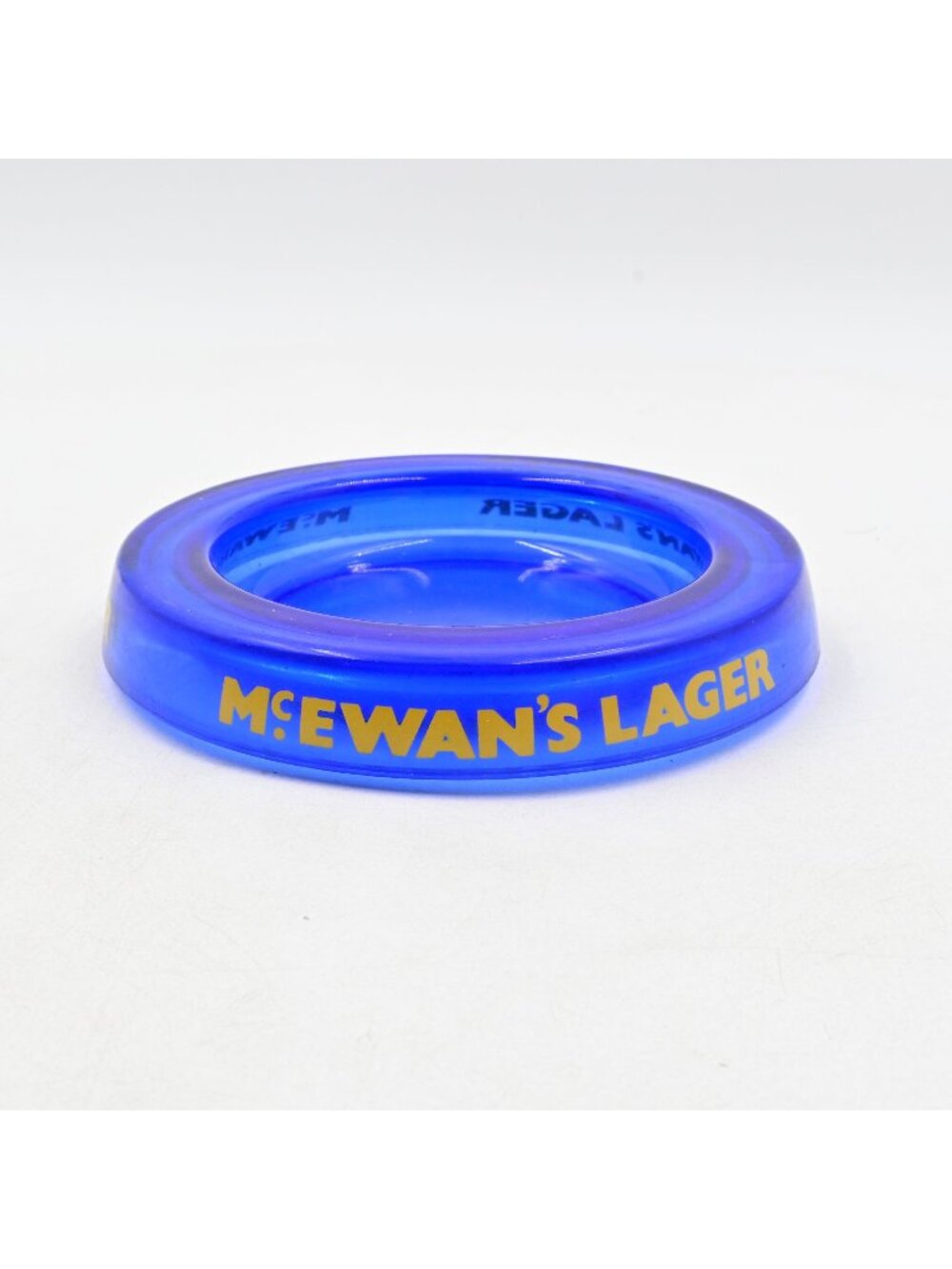 McEwan's Lager Glass Round Ashtray Retro Blue Vintage Barware Beer Advertising